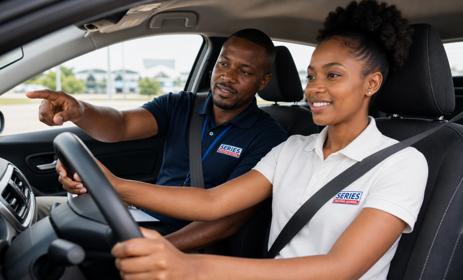Series Driving School branded instructor guiding a learner driver